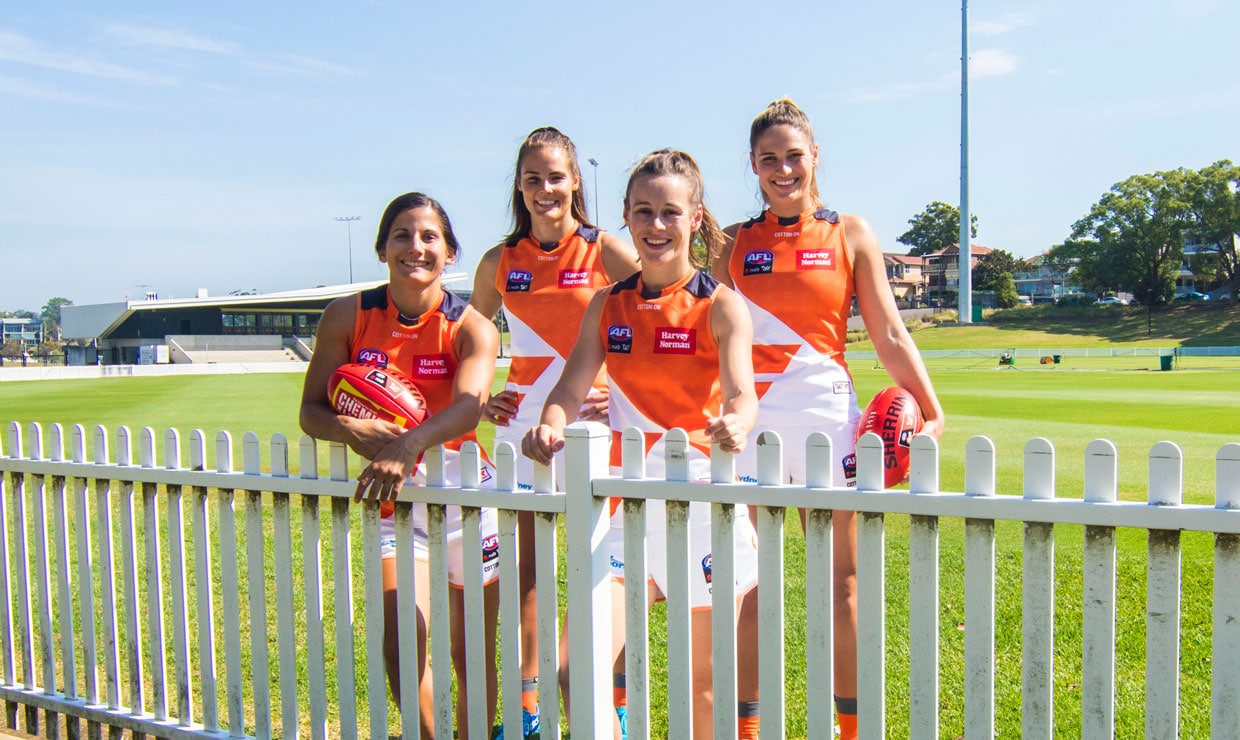 AFLWR2-INFO-SLIDER2.jpg Jess Dal Pos, Maddie Boyd, Alicia Eva and Louise Stephenson at Drummoyne Oval, where they will play for the first time on Friday night. - GWS Giants,Carlton,Carlton Blues,AFLW,AFL,Drummoyne Oval